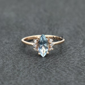 Anillo de aguamarina, aguamarina vintage, anillo de marquesa, anillo de compromiso, anillo de boda, anillo de plata esterlina 925, regalo para ella, anillo de todos los días,