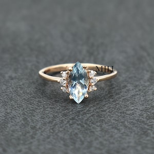 Bague aigue-marine, aigue-marine vintage, bague marquise, bague de fiançailles, alliance, bague en argent sterling 925, cadeau pour elle, bague de tous les jours,