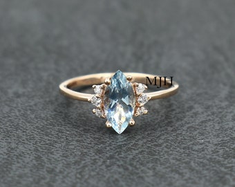 Aquamarine Ring, Vintage Aquamarine, Marquise Ring, Engagement Ring, Wedding Ring, 925 Stearling Silver Ring, Gift For Her, Everyday Ring,