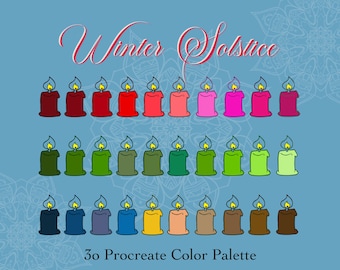 Wiccan Winter Solstice or Yule  30 color Procreate Color Palette / color swatches / instant download