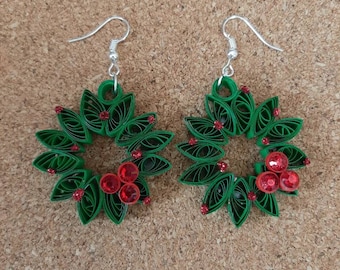 Quilled Christmas Wreath Earrings