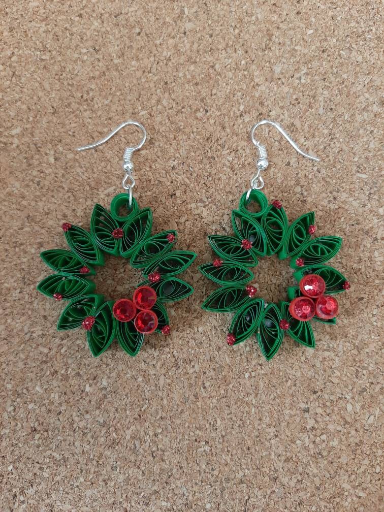 Quilled Christmas Wreath Earrings