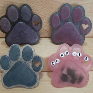 Resin paw print pet hair name memory keepsake