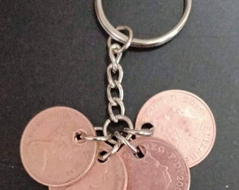 Family date of birth penny keychain