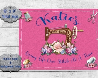 Seamstress, Sewing, Quilter Personalized 12" x 8" Sign. Choose your background color & name! Perfect gift for any Sew Shed Room Cave!