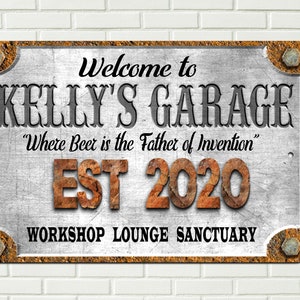 Man Cave Shed Garage Sign personalized Vintage feel | Customize your own!! 8 x 12&quot; aluminum sublimation sign | Gift for Dad or Grandpa