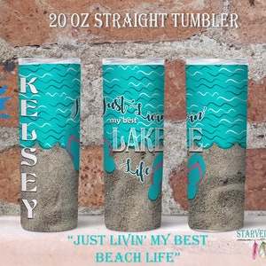 Beach Lake Life Tumbler | Gorgeous personalized 20 oz tumbler mug for any Beach or Lake lover| Add a Name for a custom gift