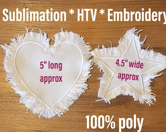 Sublimation * HTV Vinyl * Embroidery Raggedy Patch blank | Heart Star Rectangle Square Circle Oval hat patches