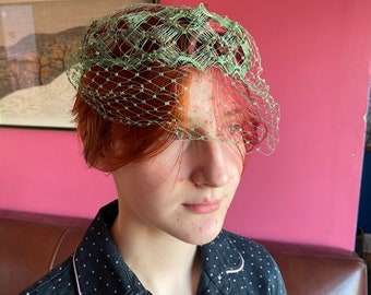 1950’s Green Lace Fascinator with Beading