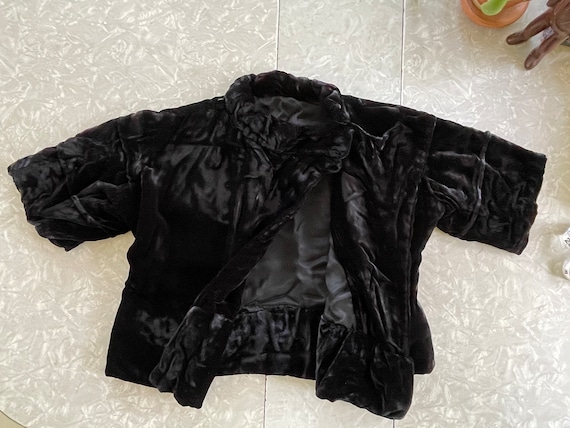 Vintage Handmade Black Crushed Velvet Short Sleev… - image 9