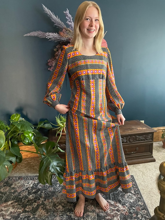 Gorgeous Vintage Multi Colored Maxi Handmade Dress