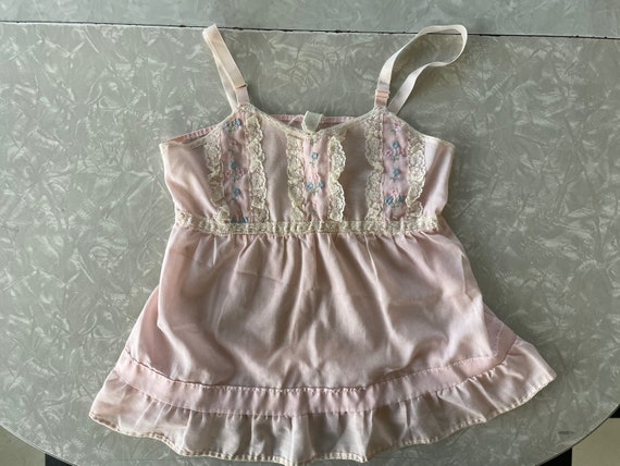 1970’s Sweet Pink Toddler Sun Dress with Lace Tri… - image 1