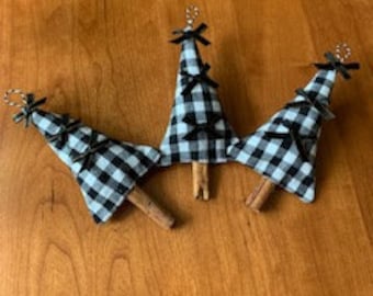 Black Checkered Christmas Tree Ornament - Handmade (set of 3) Cinnamon Stick Holiday Ornament