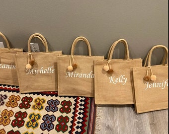 Personalised Tote Bag, Personalized Burlap Gift Bags, Custom Burlap Bag, Beach Bag Bachelorette, Custom Jute Tote Bags, Bridesmaid Proposal