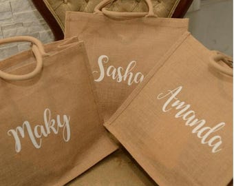 Personalized Burlap Tote Bag - Custom Name or Initials - Bridesmaid Tote - Wedding Gift, Bridesmaid Gift, Custom Tote, Monogrammed Tote