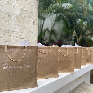 Strandtas Gepersonaliseerde Jute Zakken Grote Strand Tote Tassen Bruidsmeisje Strandtas Cadeau Strand Tote tas met naam