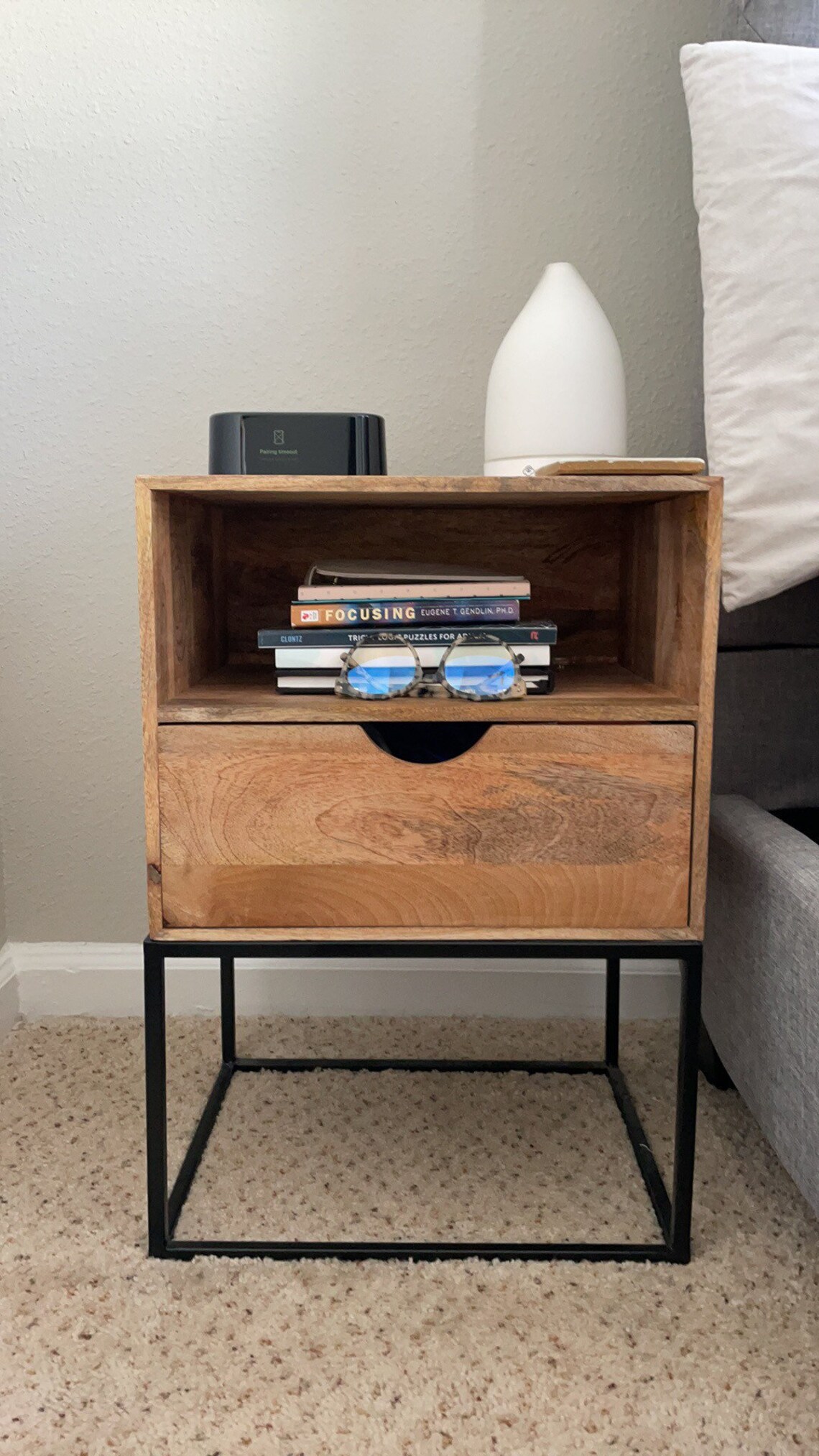 A solid oak end table that is west elm inspired . That will Etsy