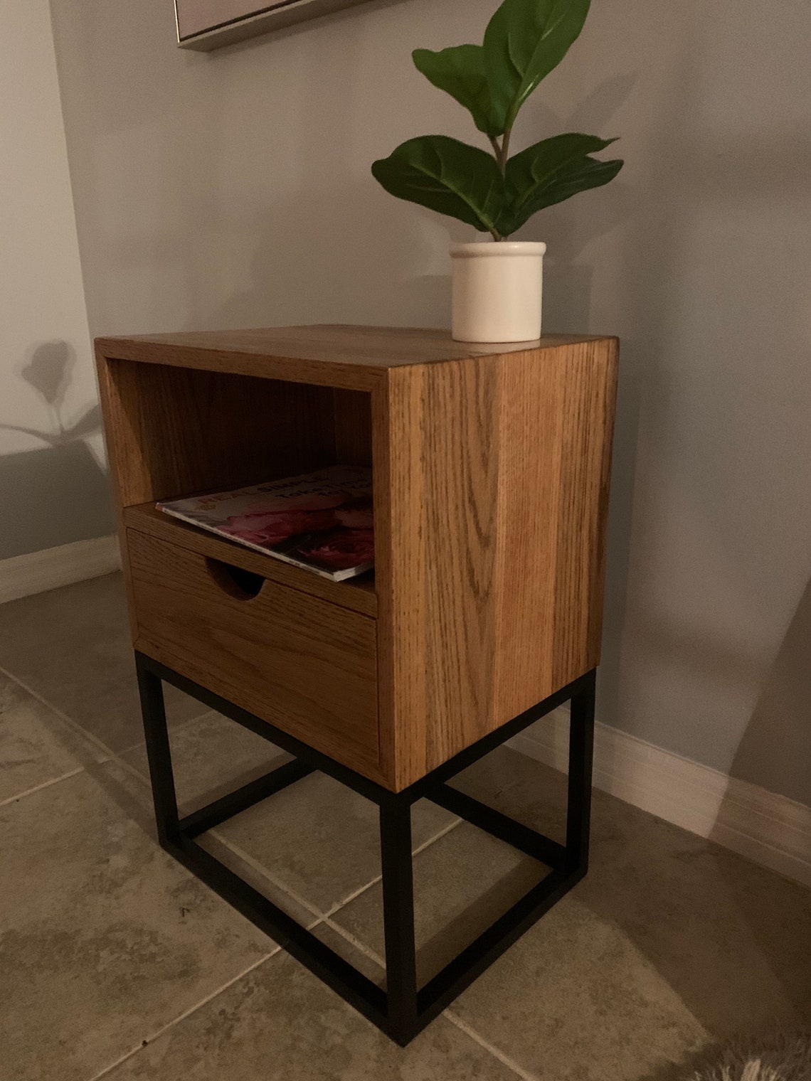 A solid oak end table that is west elm inspired . That will Etsy