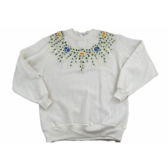 Vintage 80's Floral Applique and Paint Sweatshirt… - image 2