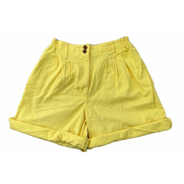 Vintage 90's High Waist Pleated Yellow Bermuda Mom Shorts 8