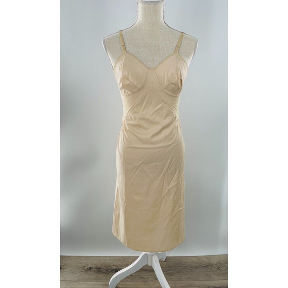 Vintage 50's 60's Beige Sexy Pin-Up Full Slip Che… - image 3