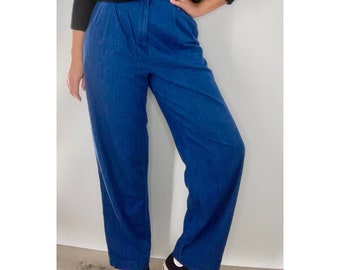 Vintage Talbots Pleated Mom Jeans Size 10 Blue Cotton Tapered Leg High Waist