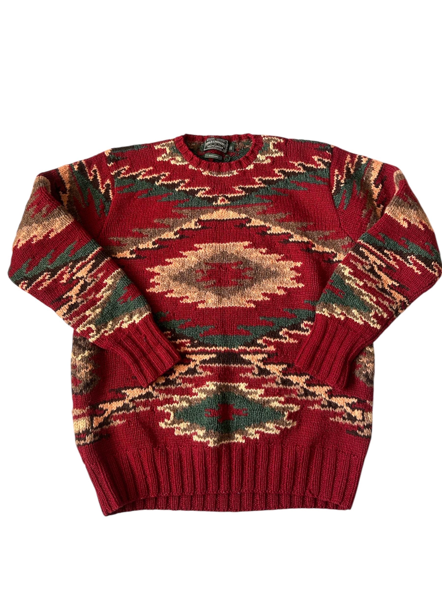 トップス RALPH LAUREN / POLO COUNTRY HAND KNIT Vintage Polo Country Ralph Lauren Hand Knit Aztec Wool Sweater Sz