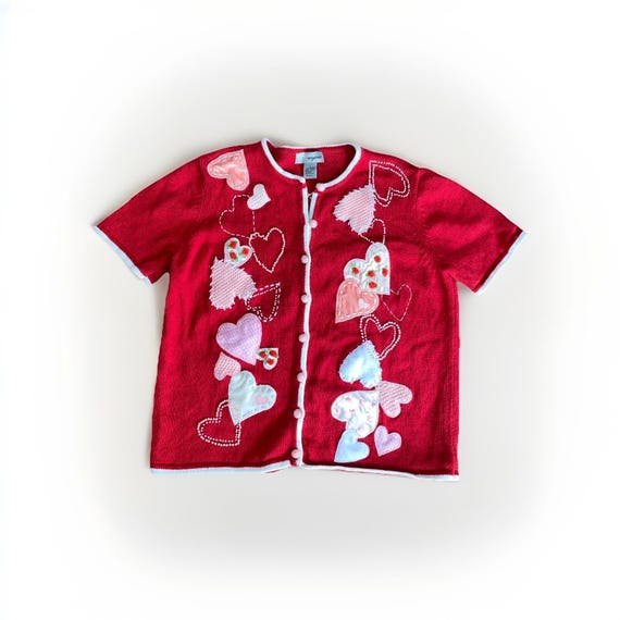 Patchwork Embroidered Grannycore Button Up Sweate… - image 9