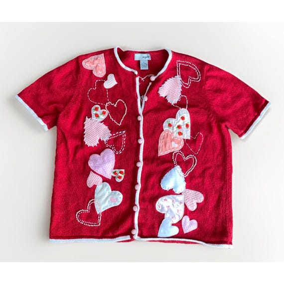 Patchwork Embroidered Grannycore Button Up Sweate… - image 1