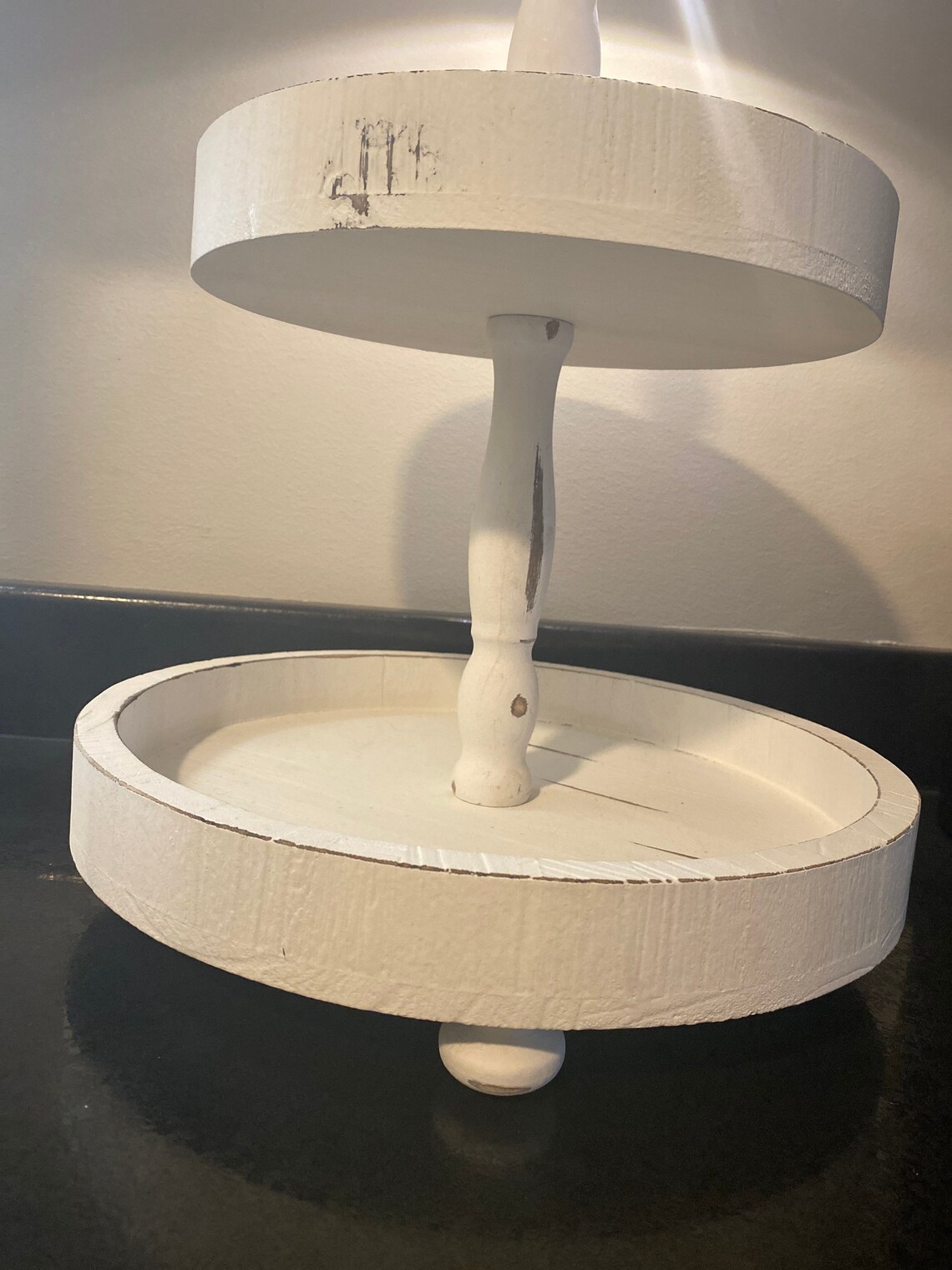 Farmhouse Two Tiered Stacked Tray Distressed White Tray Etsy