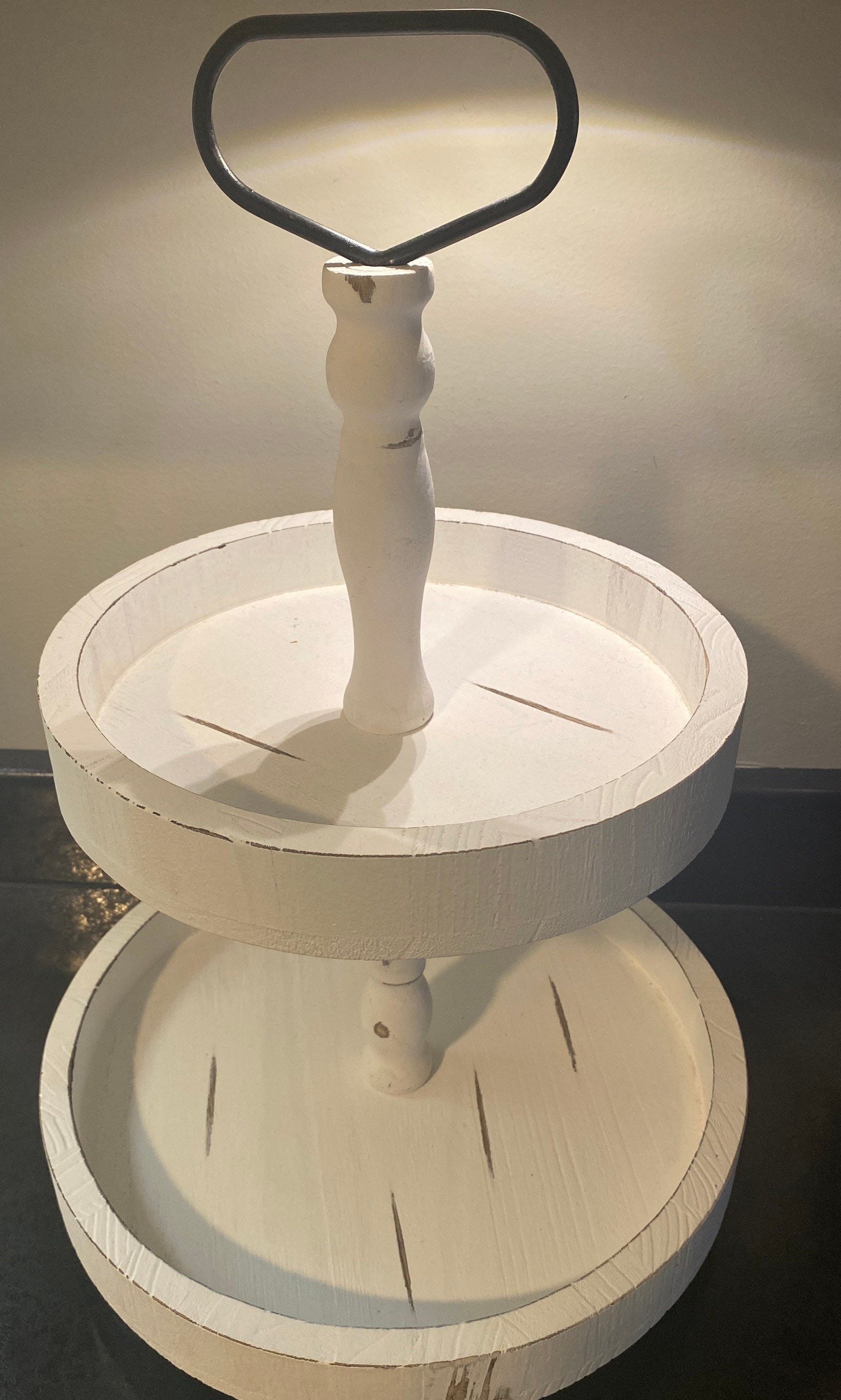 Farmhouse Two Tiered Stacked Tray Distressed White Tray Etsy