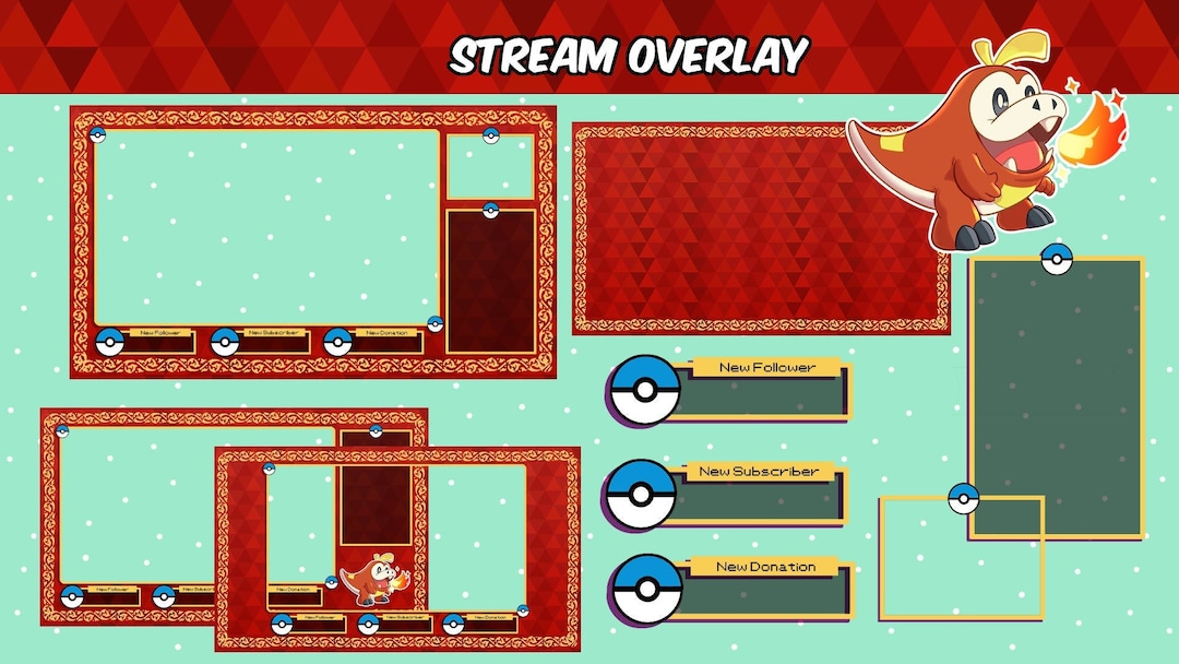 Twitch Stream Overlay / Pokemon / Fuecoco Rojo Etsy