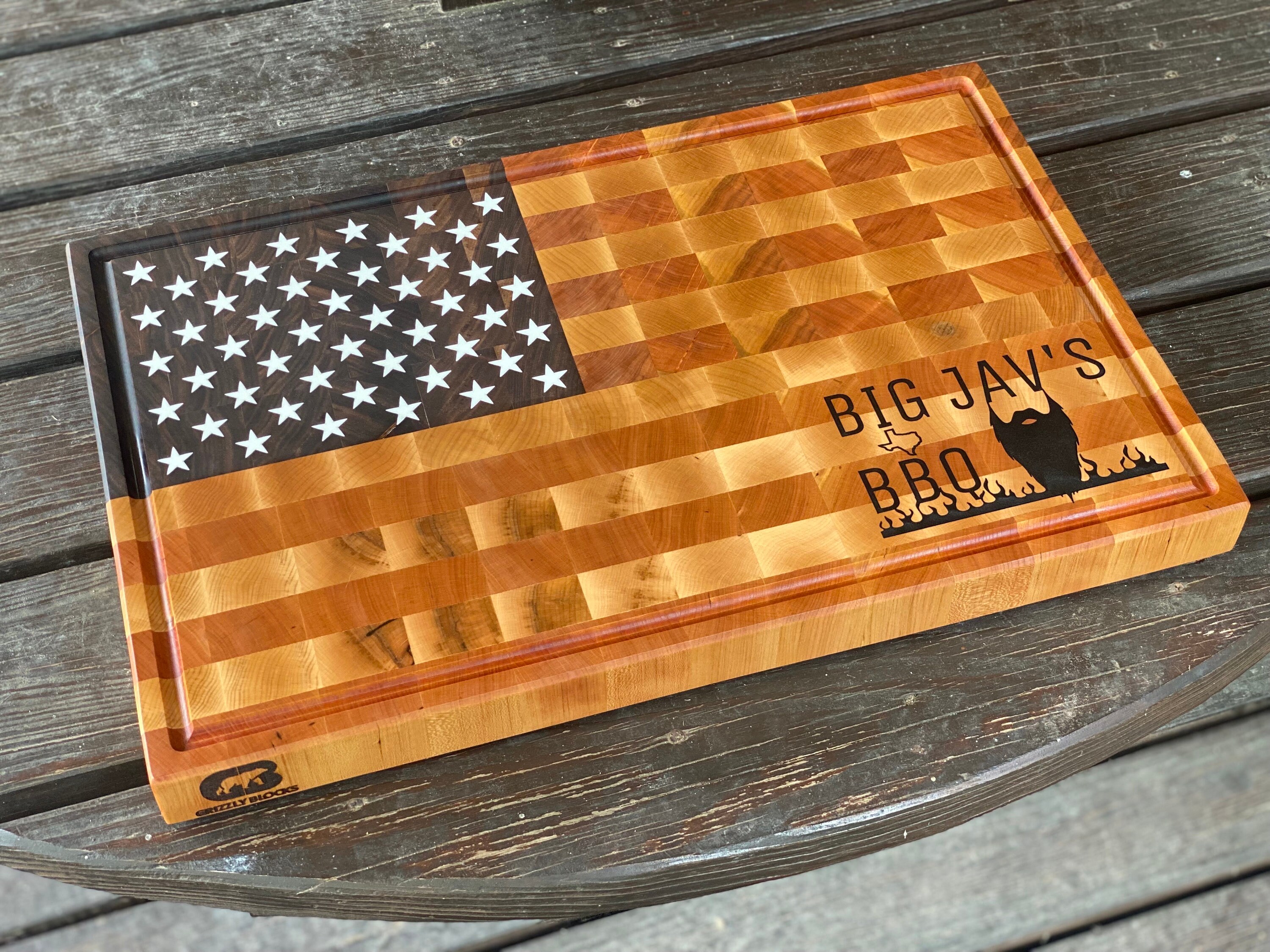 Patriot USA Flag Mahogany, Maple, Epoxy Wood End Grain Handmade Cutting Board