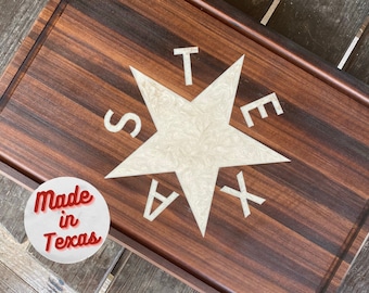 Lone Star Texas Flag Cutting Board, De Zavala Flag, Handcrafted State Flag Cutting Board, Valentines Gift for Husband, Anniversary Gift