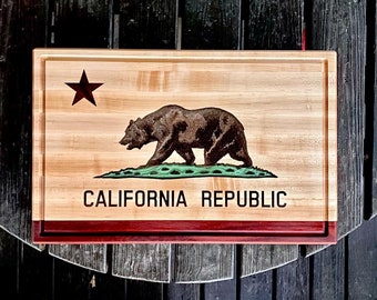 California Cutting Board, State Flag Cutting Board, Birthday Gift for Husband, Handcrafted BBQ Chopping Block, Anniversary Gift, Epoxy Board