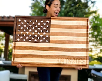 American Flag Cutting Board, Professional BBQ Chopping Block, Fathers Day Gift From Wife, Patriotic Birthday Present, Gift for Dad