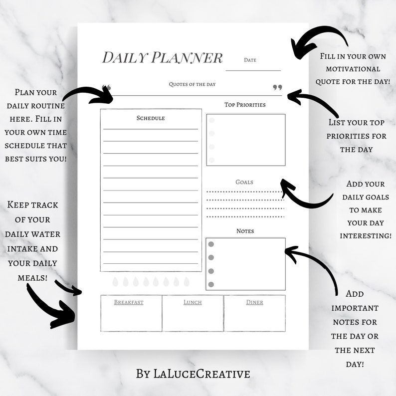A5 Digital Download Daily Planner Template Printable Daily Planner Insert A6 A4 and US Letter Sizes. Plans Minimal Daily Planner