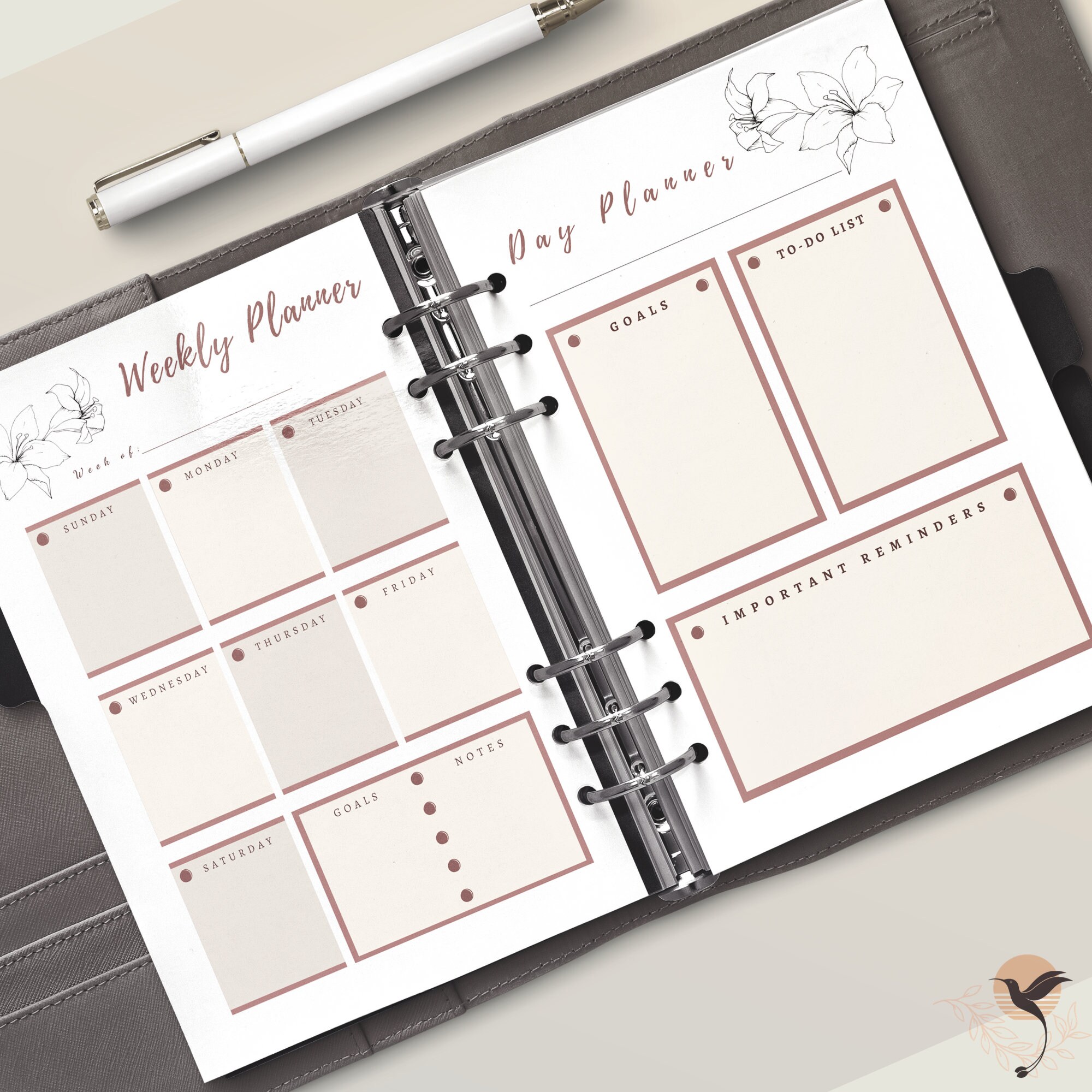 Simple Floral Daily &amp; Weekly Planner. Printable Daily Planner. | Etsy