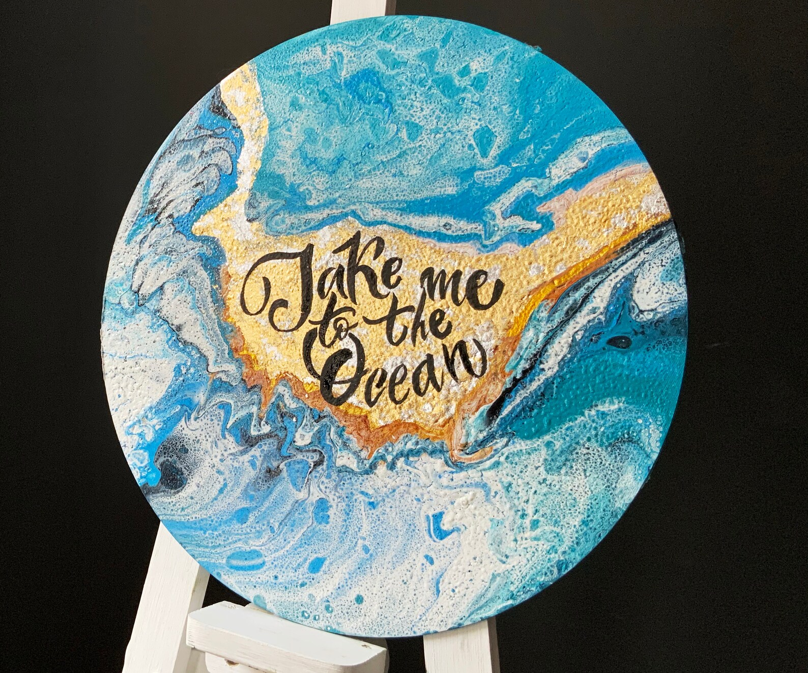 Fluid art with ocean effect and lettering romantic phrase Etsy