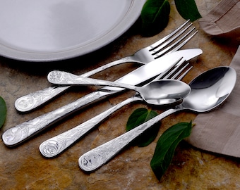 Earth 65 piece flatware set service for 12 includes serving set Made in USA