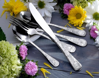 American Garden 65 piece flatware set service for 12 includes serving set Made in USA