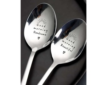 Valentines Good morning beautiful, good morning handsome spoons, valentines gift for her, valentines gift for him, unique gift, quirky gift