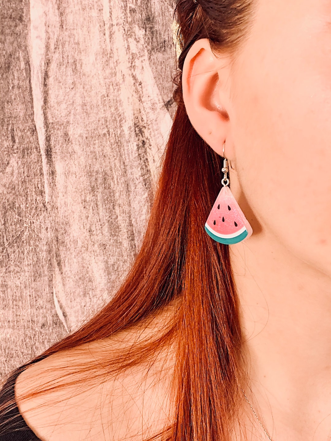 Watermelon drop earrings, fruit drop earrings, vegan earrings, novelty