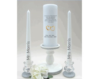 Personalised wedding Unity Candle set, Wedding Ceremony Candle, Wedding Alter Candle, civil Ceremony, keepsake