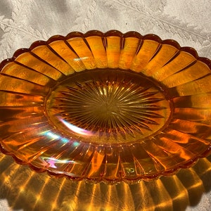 Vintage Iridescent Orange Marigold Carnival Glass Candy Bowl Deep Dish.