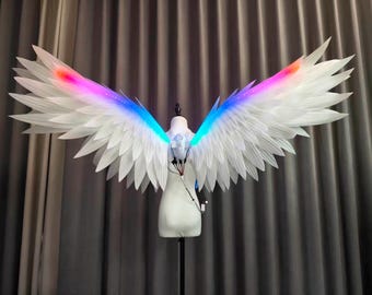 Motorized Dynamic RGB Light‑Up Wings, LED Glowing Cosplay Wings, Movable Large Angel Costume Wings for Halloween, Convention, with RC