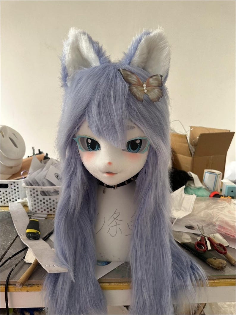 Custom Furry Head, Anime-style Fursuit Head With Fur Handmade Fursona ...