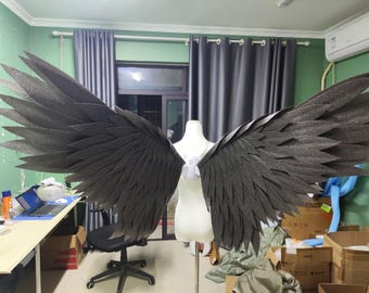 Black Color -Handmade Angel Wings  | Wings for Photoshoots/Cosplay/Wedding Aesthetic/ Event Decor-Electric Flapping
