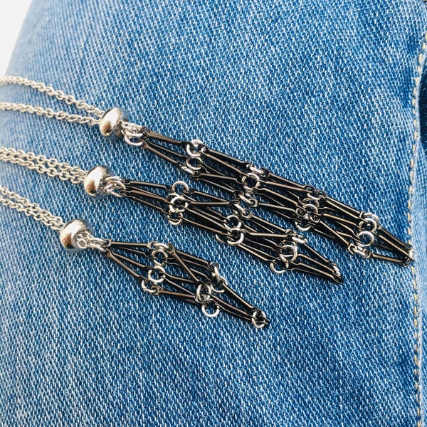 S/M/L 3 Size Black Color Stainless Steel Necklace with Stone Cage Holder, for crystal stones, Quartz Raw Stone-New Design