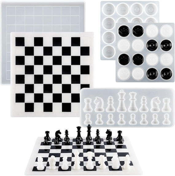 2PCS Chess Sets Resin Silicone Mold, 1PC Checker Resin Mold And Checker...